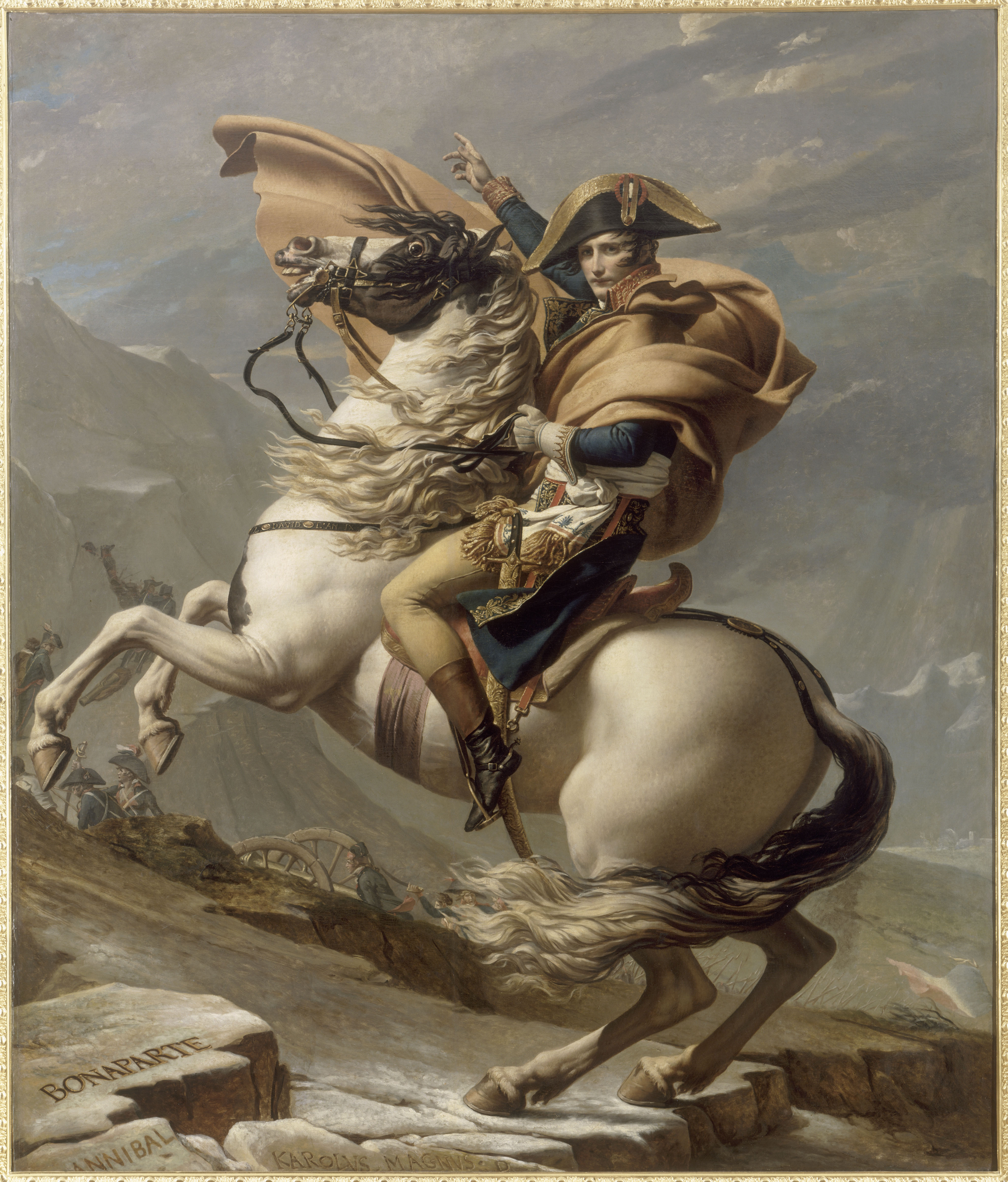 Photo d'un tableau représentant Bonaparte franchissant le col du Grand Saint-Bernard à cheval