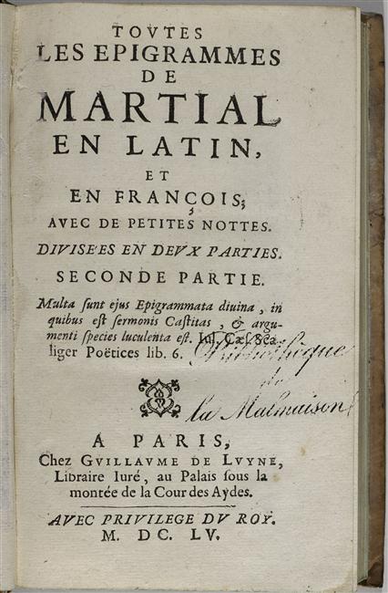 Les Epigrammes de Martial 1655