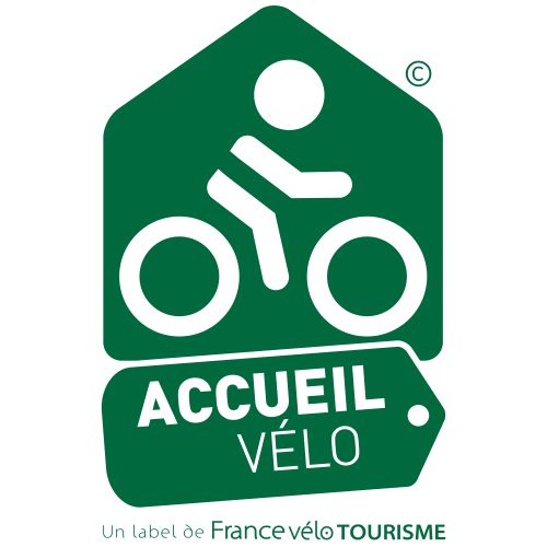Visuel du logo "Accueil vélo" représentant un cycliste en blanc sur fond vert