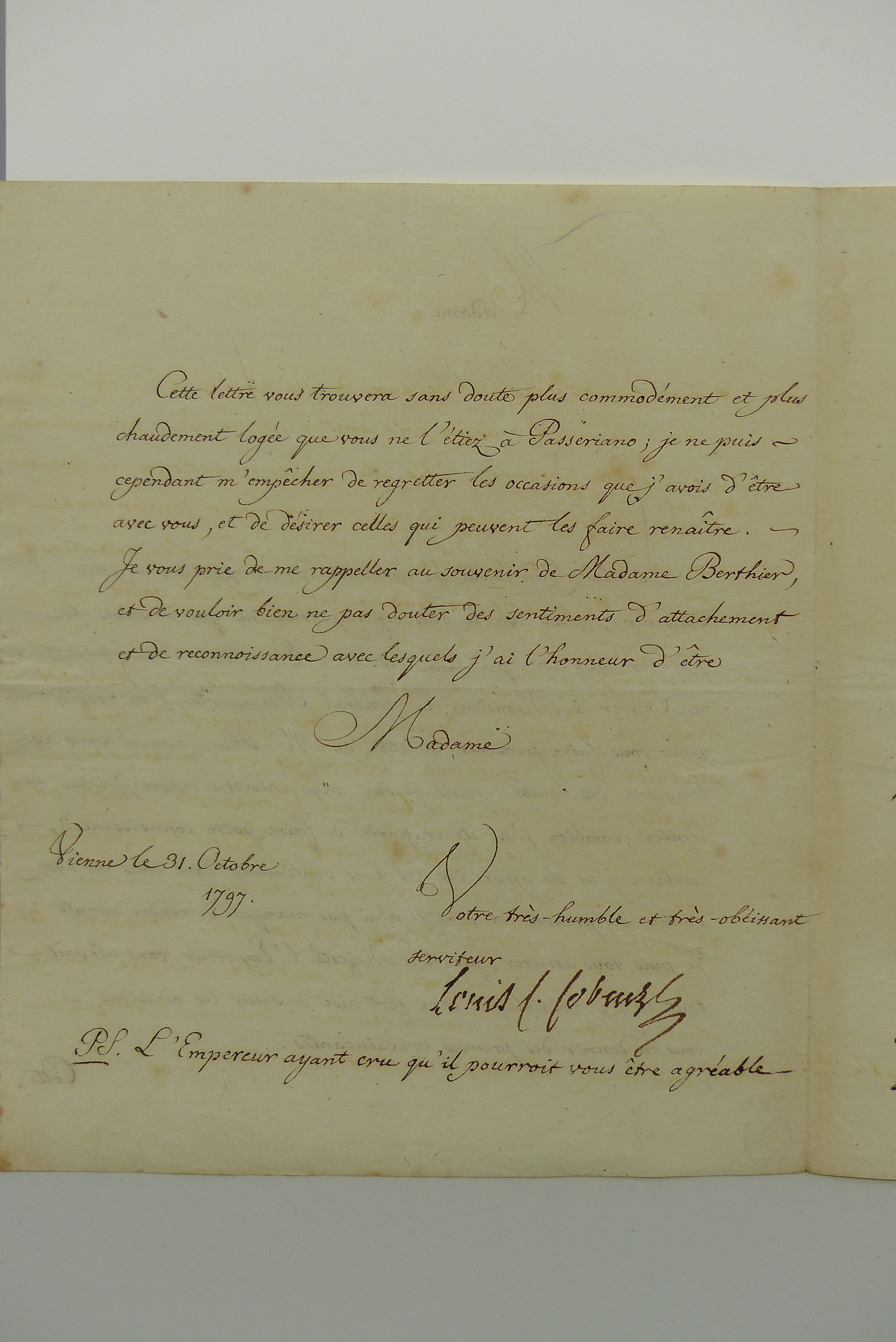 Lettre autographe signée de Louis Cobenzl à Joséphine