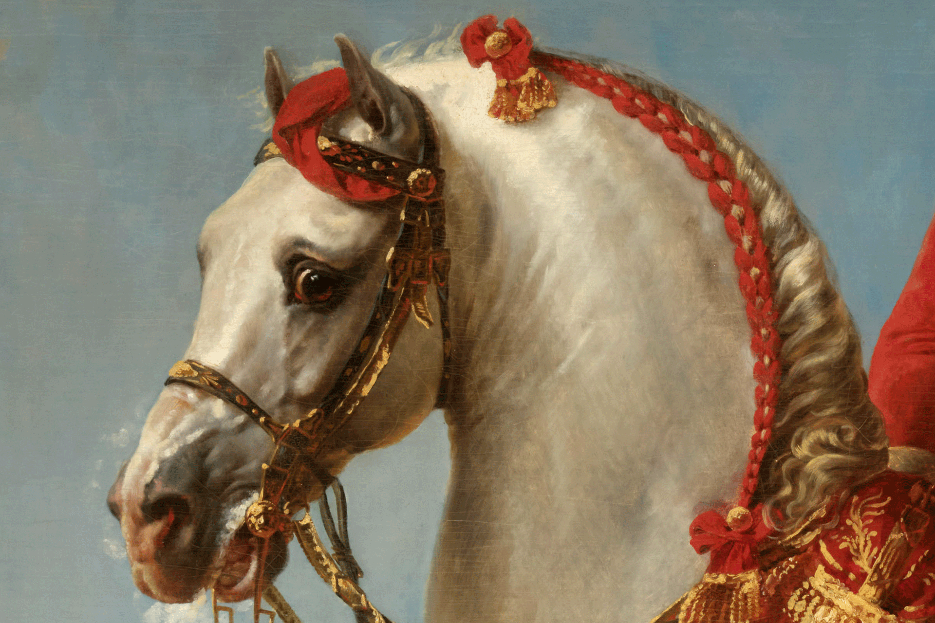 Détail rapproché de la monture de Bonaparte dans le tableau d’Antoine-Jean Gros