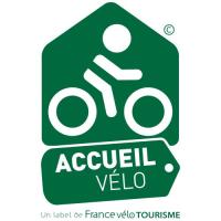 Visuel du logo "Accueil vélo" représentant un cycliste en blanc sur fond vert 