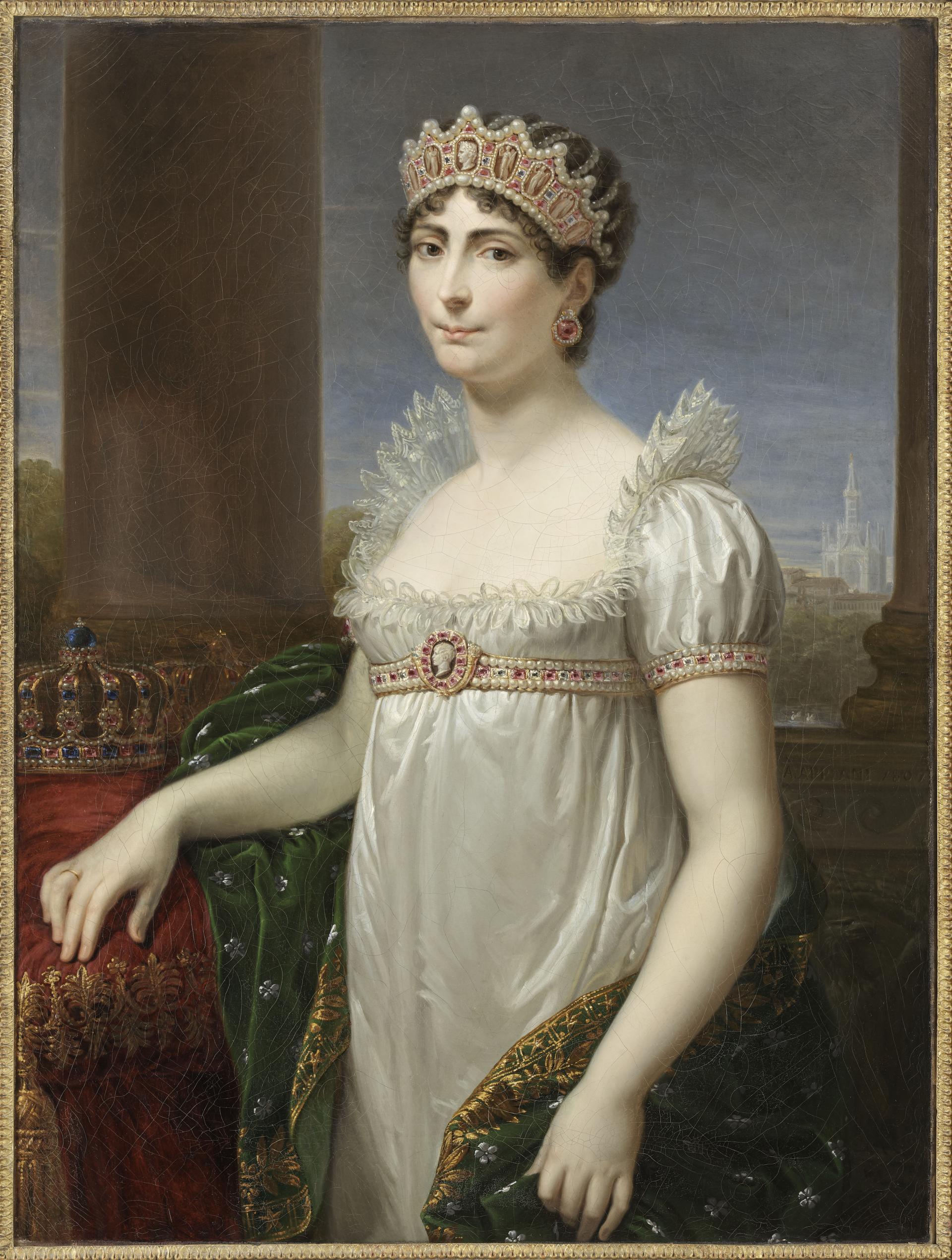 Joséphine en costume de reine d'Italie, parée de bijoux et d’un diadème