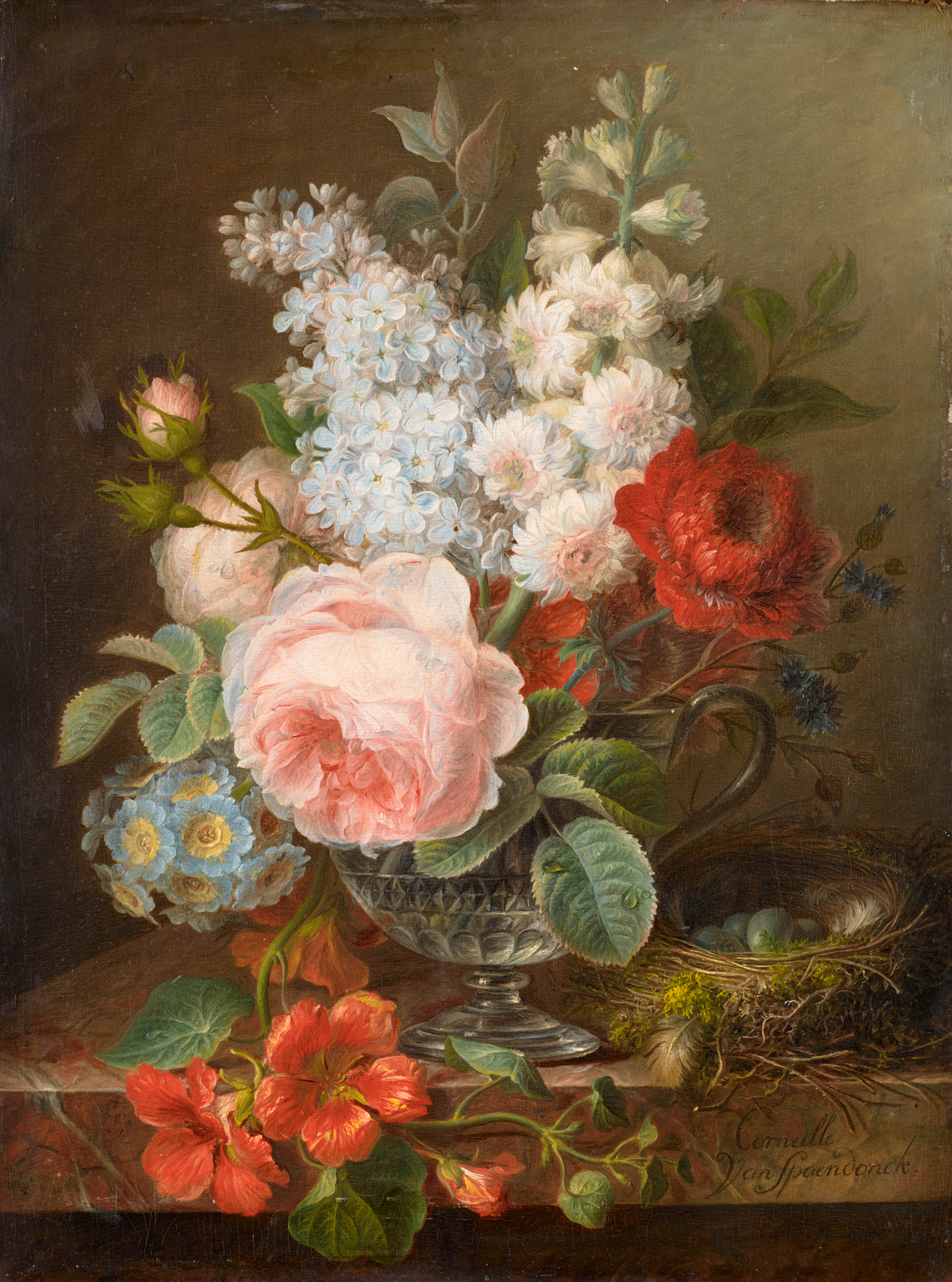 Bouquet de fleurs posé près d’un nid